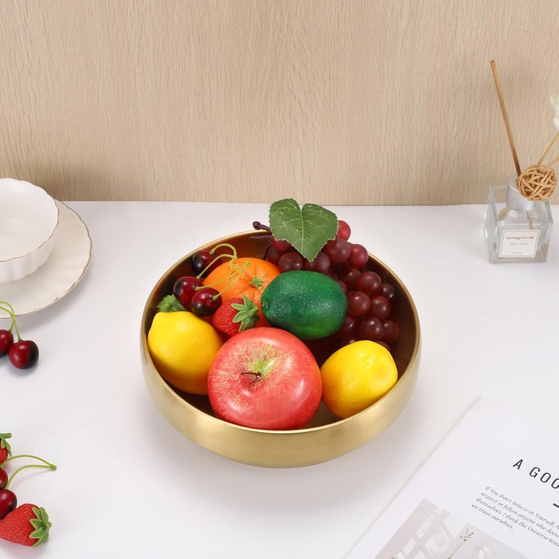GUSHBIN 8.3" Golden Key Bowl for Entryway Decorative Key Holder Round Fruit Dish Stainless Steel Catch All Bowl for Coffee Table Kitchen Counter Home Decor - Image 4